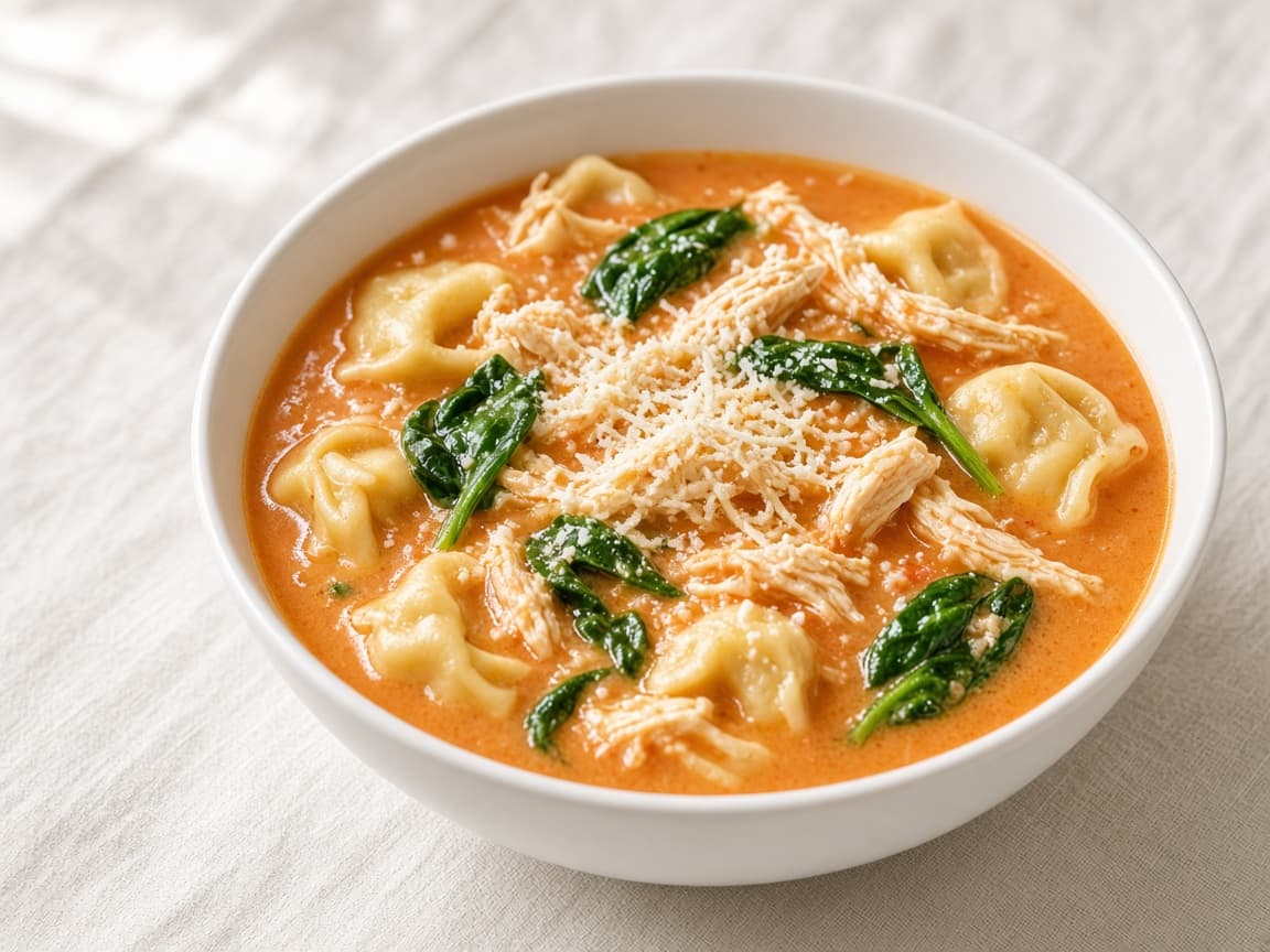 Creamy Tortellini Spinach Chicken Soup
