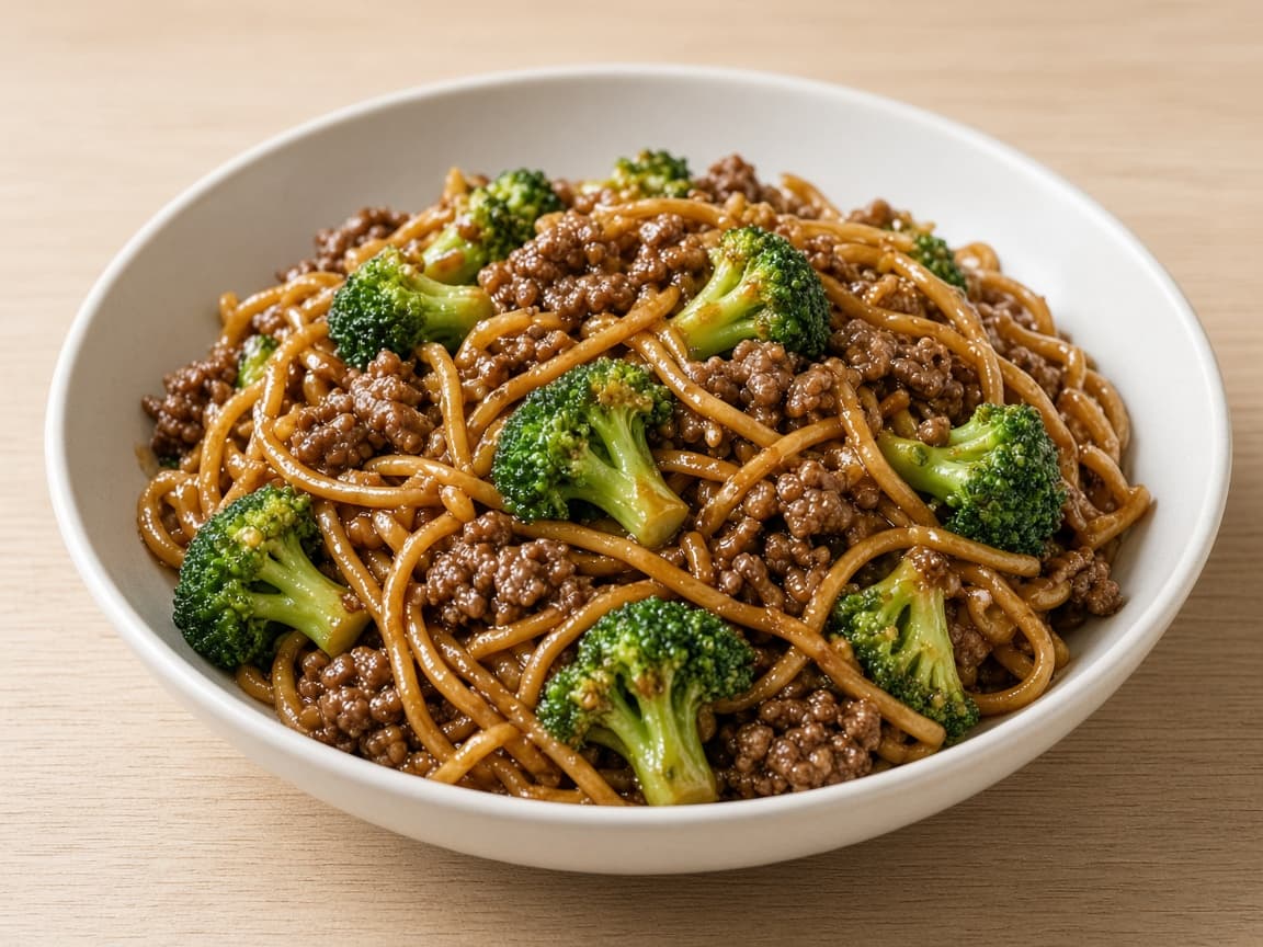Ground Beef and Broccoli Noodle Bowls